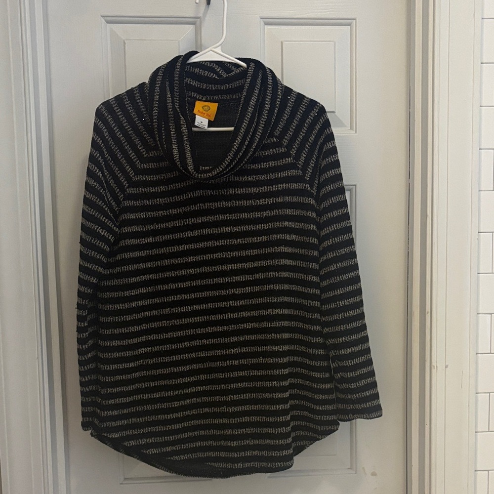 Ruby Rd. Charcoal and Black Cowl Neck Sweater